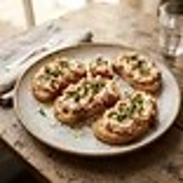 Salmon Rillette Over Crostini.